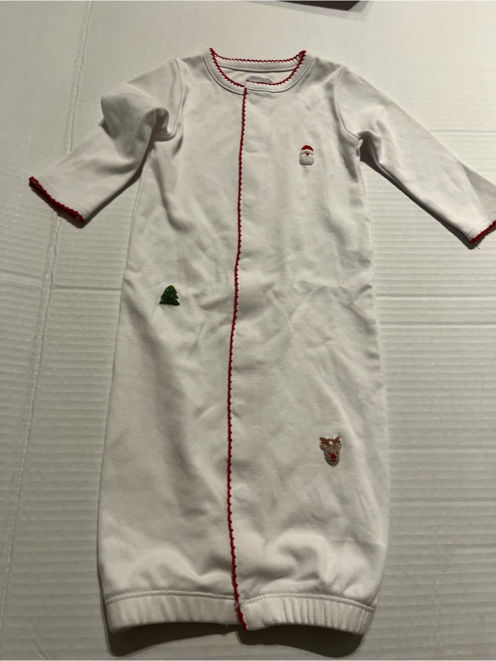 New Mudpie- Newborn Christmas White Holiday SleepGown with Red Trim & appliqué